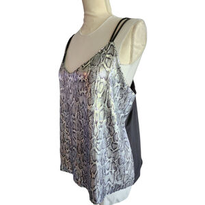 Modern Attraction Snakeskin Silver Sequin Black Metallic Tank Top Women's L NWT